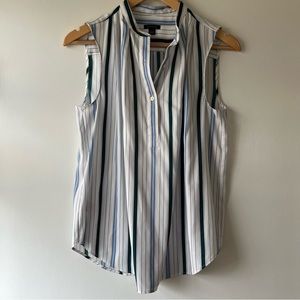 Ann Taylor Blue and Green Stripe Suiting Blouse